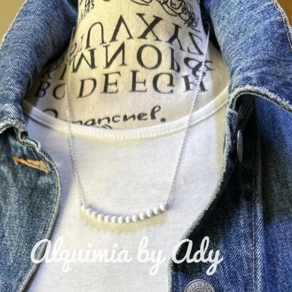 Silver statement Cuban Chain /howlite balanced bar necklaces - Picture 2 of 11